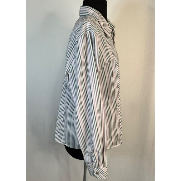Alfred Dunner Petite 16P Striped Button-Up Long Sleeve Shirt Pink Gray - Picture 4 of 7